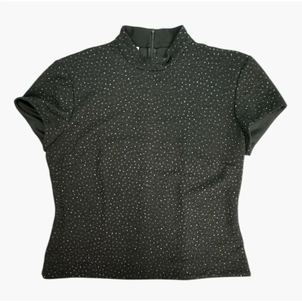 Vintage David Warren New York Black Sequin Short Sleeve Turtle Neck Zip Size 14